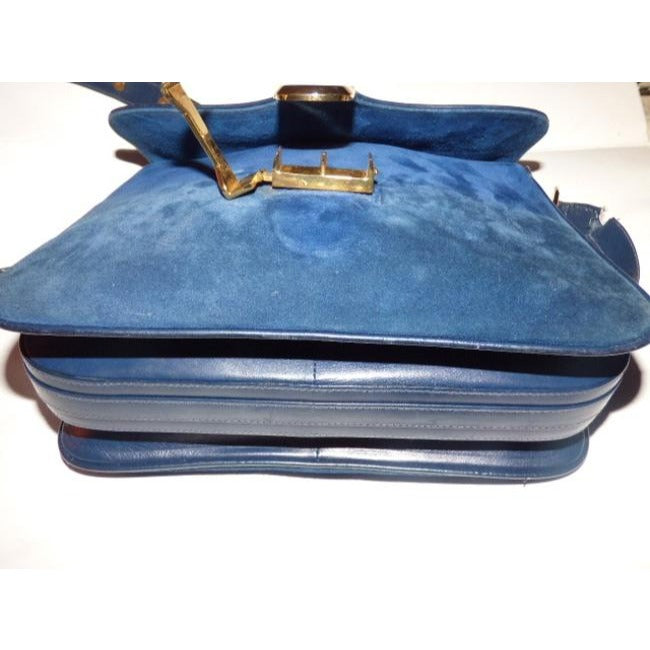 Gucci Vintage Deep Blue Suede And Leather Shoulder Bag