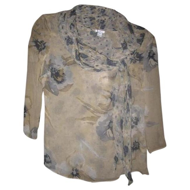 Max Mara Grey And Blue Floral Print Silk Vintage Blouse