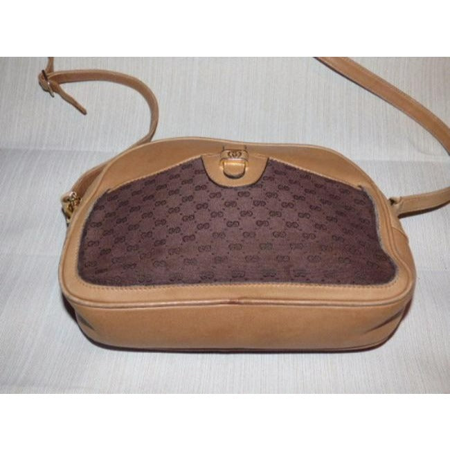 Gucci Vintage Camel Leather And Brown Small G Logo Print