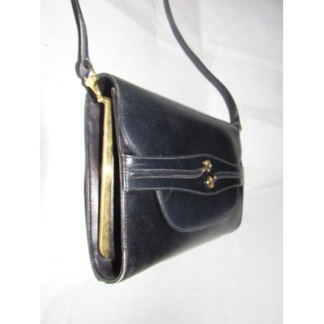 Gucci Horsebit Vintage Glossy Black Leather With Gold Equestrian Accents