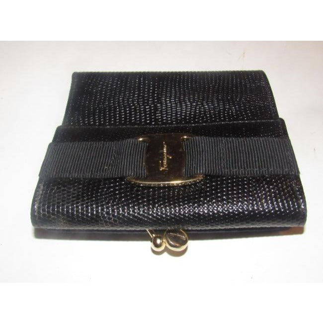 Salvatore Ferragamo Black Textured Leather Vintage Wallet