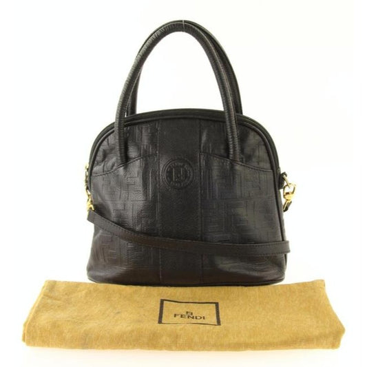 Fendi Two With Removable Strap Black Zucca Print Embossed Leather Satchel