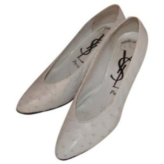 Saint Laurent Vintage White Ostrich Almond Toe Heels