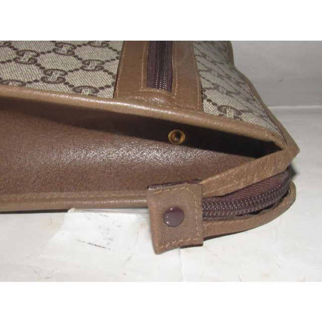 Gucci Webby Vintage Brown Coated Canvas With Plus Print & Brown Leather Clutch