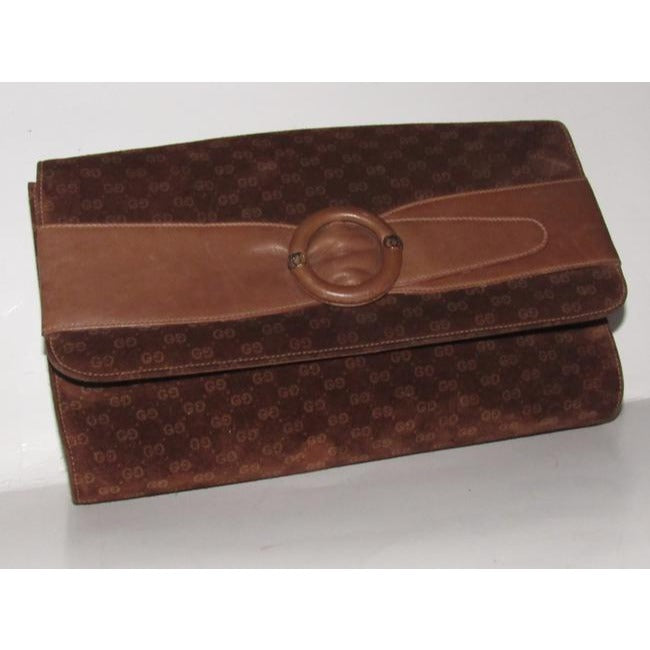 Gucci Vintage Brown Micro Guccissima Print Suede And Leather Clutch
