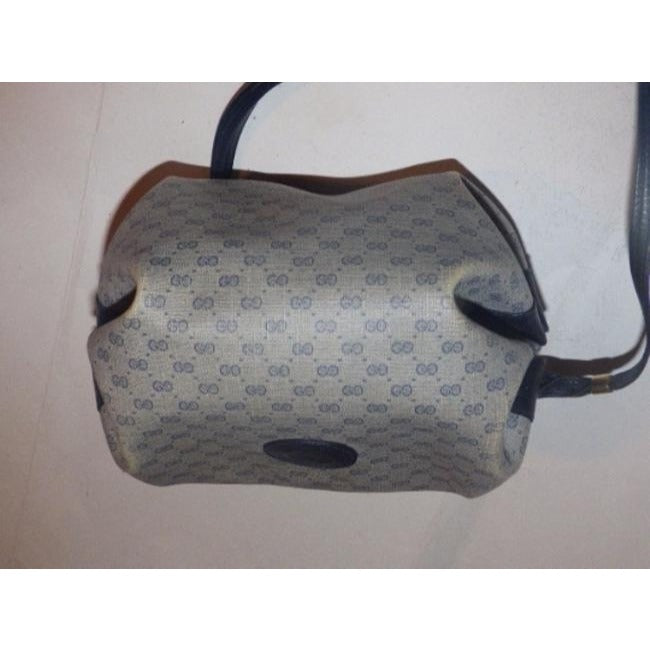 Gucci Vintage Blue Leather And Gg Leather Cross Body Barrel Bag