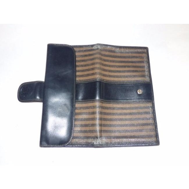 Vintage Fendi Thin Stripe Print Leather Wallet In Browns & Black