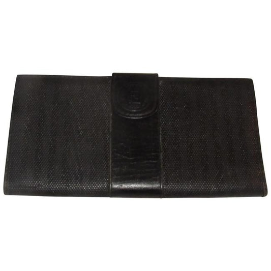 Fendi Black Thin Striped Coated Canvas And Black Leather Vintage Wallet