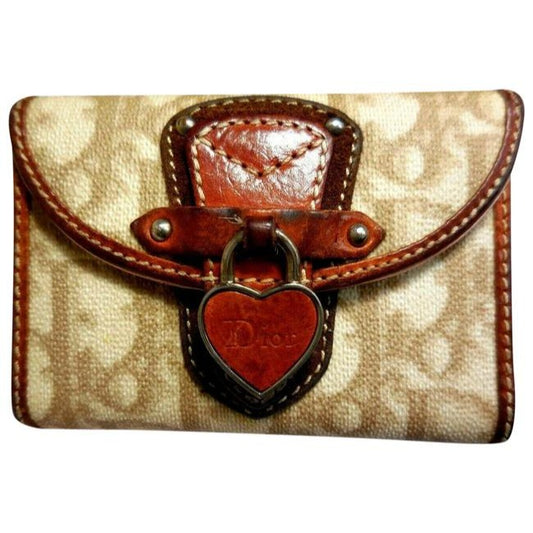 Dior Tan 'Trotter Romantique Heart Flap' Key Holder/Wallet