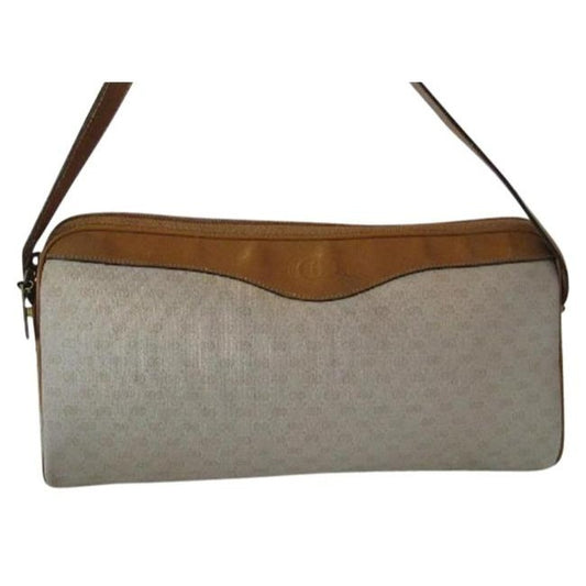 Gucci Vintage Ivory Coated Canvas W Camel Leather Small G Logo