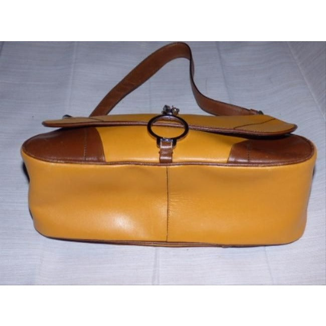 Prada Shoulder Bag Color Block Yellow And Brown Leather Satchel