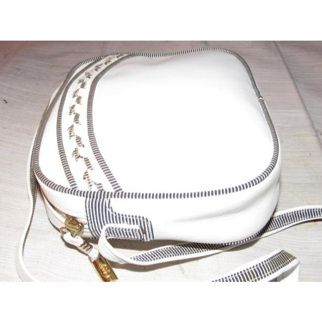 Gucci Vintage White Leather With Black And White Piping Cross Body Bag