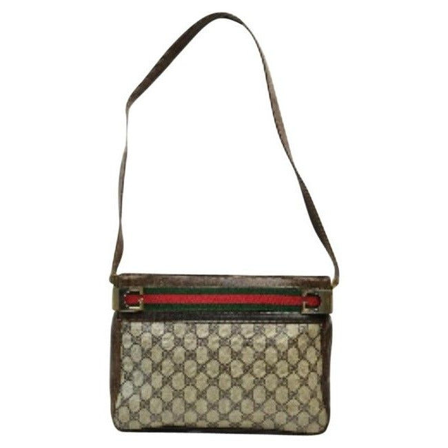 Gucci Supreme W Guccissima Print Coated Canvasleather Sherry Stripe Brown Gg Canvas Shoulder Bag