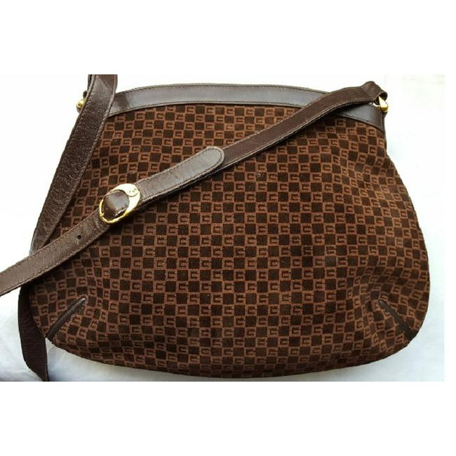 Gucci Vintage Brown Leather And Gg Leather Hobo Bag