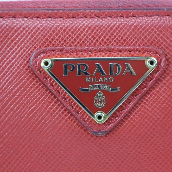 Prada True Red Saffiano Leather Xl Zip Around Style Continental Wallet