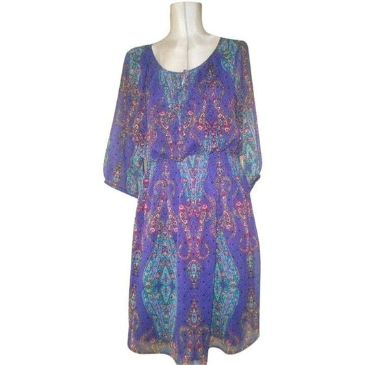 Nicole Miller Purple And Multicolor Paisley Print Knee Length Short Casual