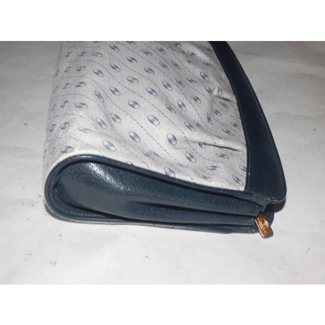 Gucci Anniversary Leather Coated Blue Link Printed Navy Leather Coated Canvas Clutch