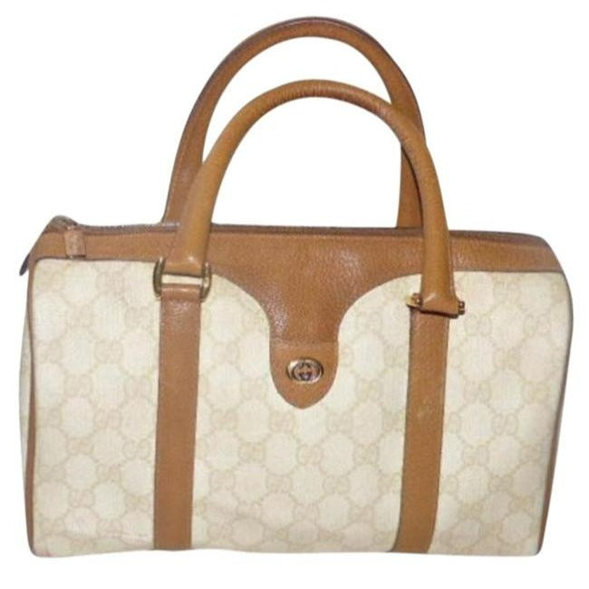 Gucci Vintage Doctor S Ivory And Camel Large G Logo Leather Coated Canvas Satchel