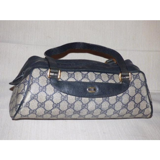 Gucci Large Logo Print Shades Of Blues Coated Canvas And Leather Satchel