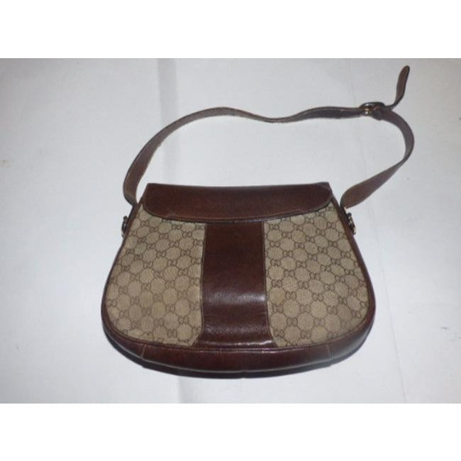 Gucci Brown Guccissima Print Leather Canvas Bag w Chrome Horse-bit Accent