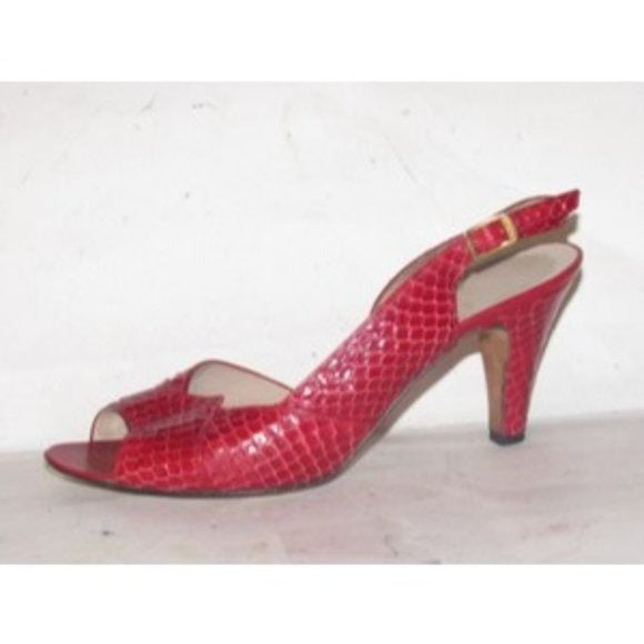 Salvatore Ferragamo Red Snakeskin Leather D'Orsay Sandals