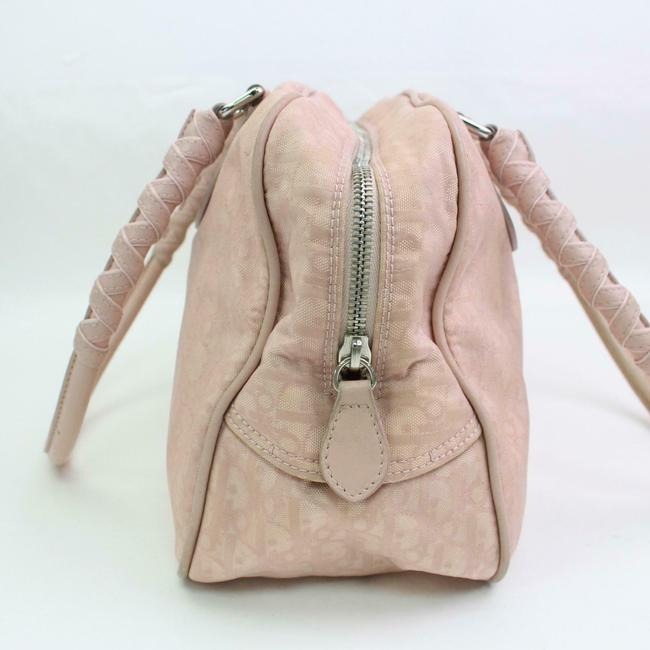 Dior Pink Trotter Style Logo Print Canvas And Pink Leather Satchel