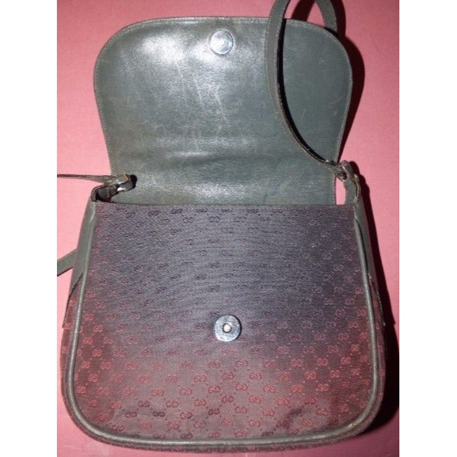 Gucci Vintage Grey Leather And Canvas With Pinkish Red Small G Logo