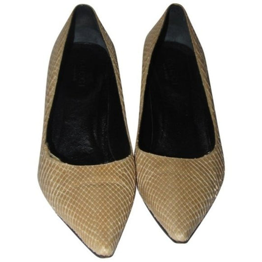 Gucci Champagne Colored Snakeskin Leather Pumps