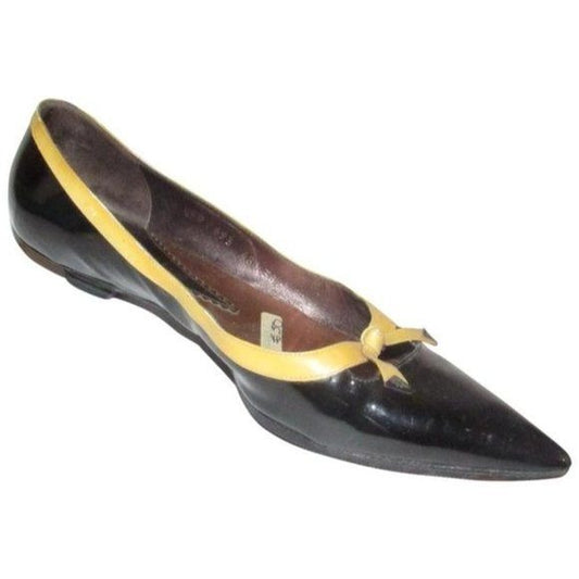 Giorgio Armani Black Yellow Bows Accent Flats