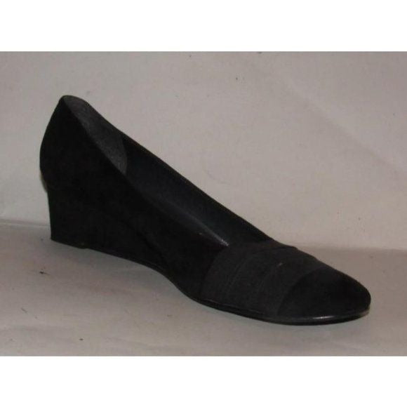 Stuart Weitzman Black Suede Wedges w Fabric Accents