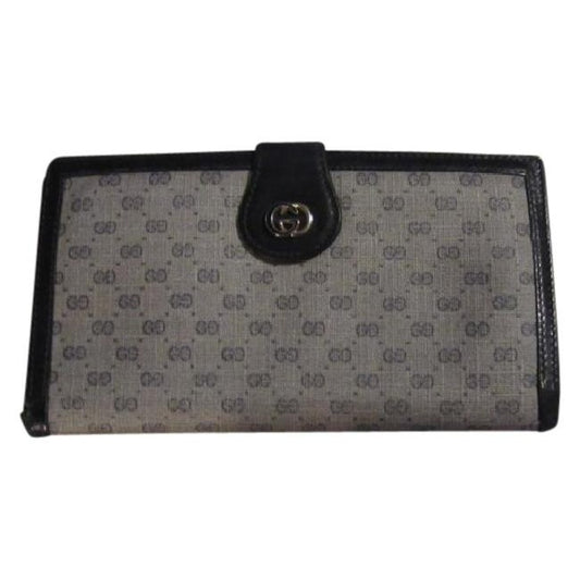 Gucci Blue Small G Logo Print And Leather With Gold Blue Enamel Gg Hinge Vintage Wallet