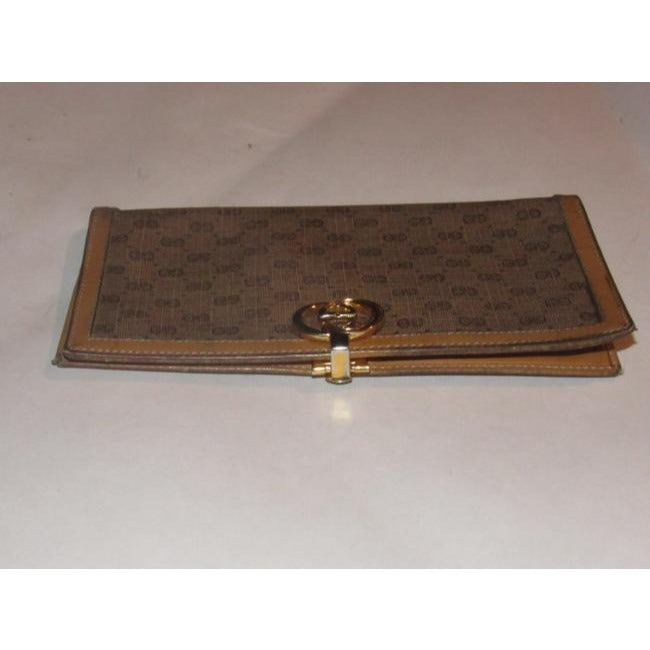 Gucci Brown Small G Logo Print Coated Canvas And Camel Leather Vintage Wallet