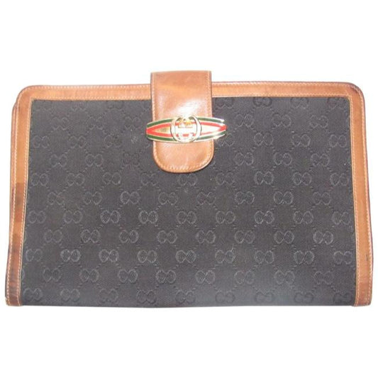 Gucci Black G Logo Brown Red Green Clutch Xl Bi Fold Wallet