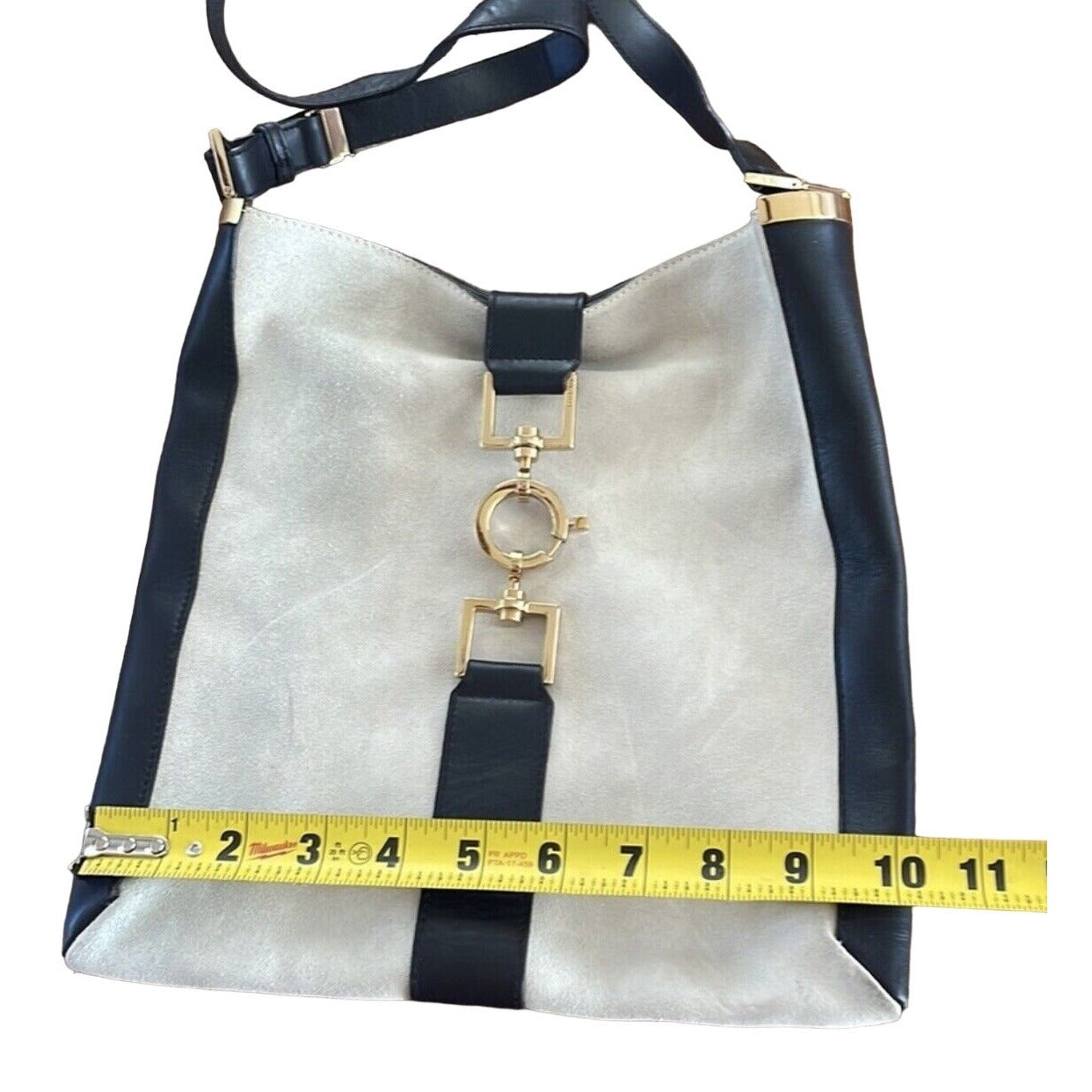 Vintage, Tom Ford era, Gucci, ivory suede & black leather, Jackie hobo shoulder bag with gold hardware