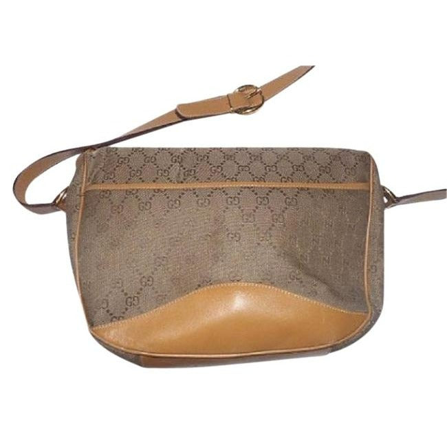 Gucci Vintage Purses Brown Leather And Gg Leather Cross Body Bag