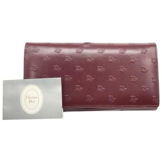 Dior Dark Red Leather Wallet w Embossed Oblique Trotter Print