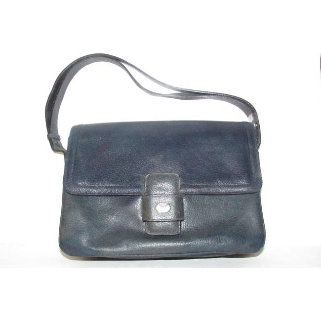 Gucci Vintage Navy Blue Leather And Gold Hardware Shoulder Bag