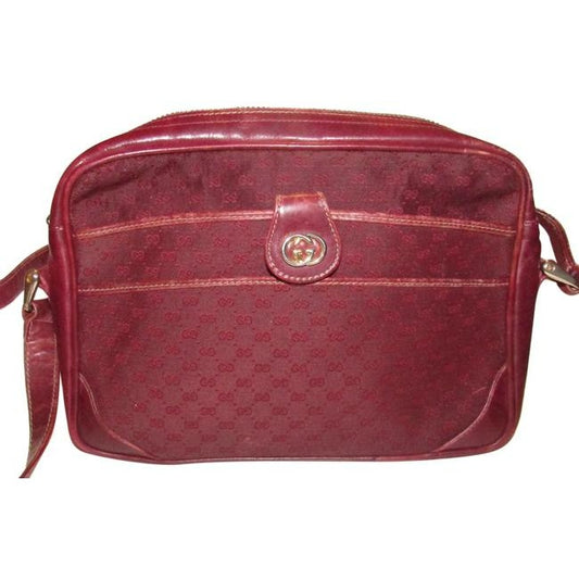 Gucci Vintage Gg Burgundy Small G Logo Canvas And Burgundy Leather