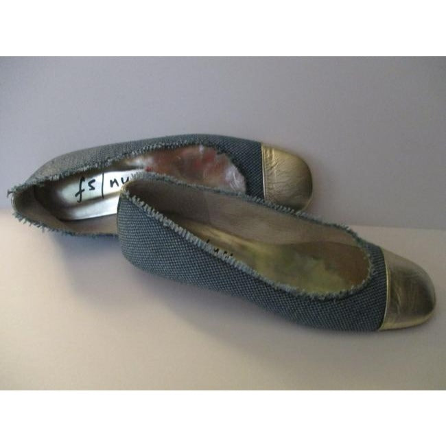 French Sole Blue Aqua Distressed Fringe Metallic Toe Ballet Flats Size Us