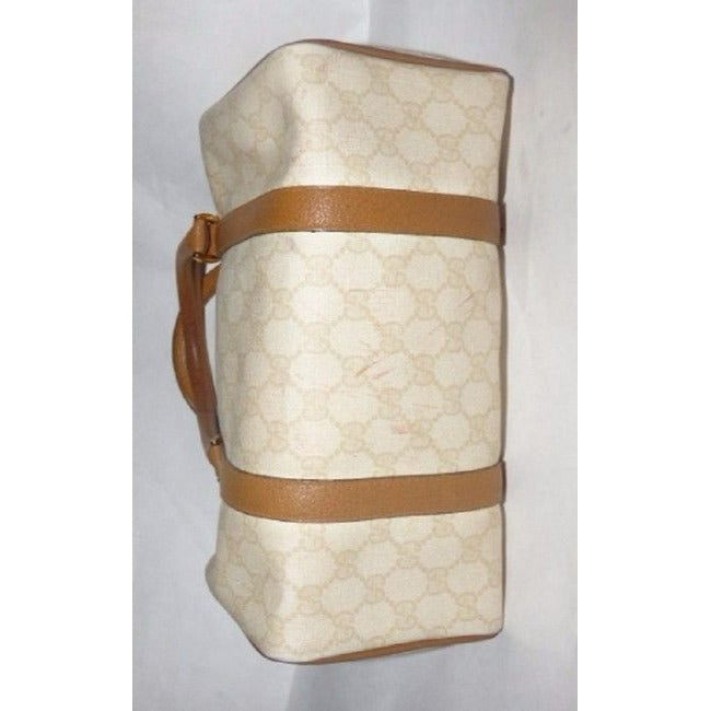 Gucci Vintage Doctor S Ivory And Camel Large G Logo Leather Coated Canvas Satchel