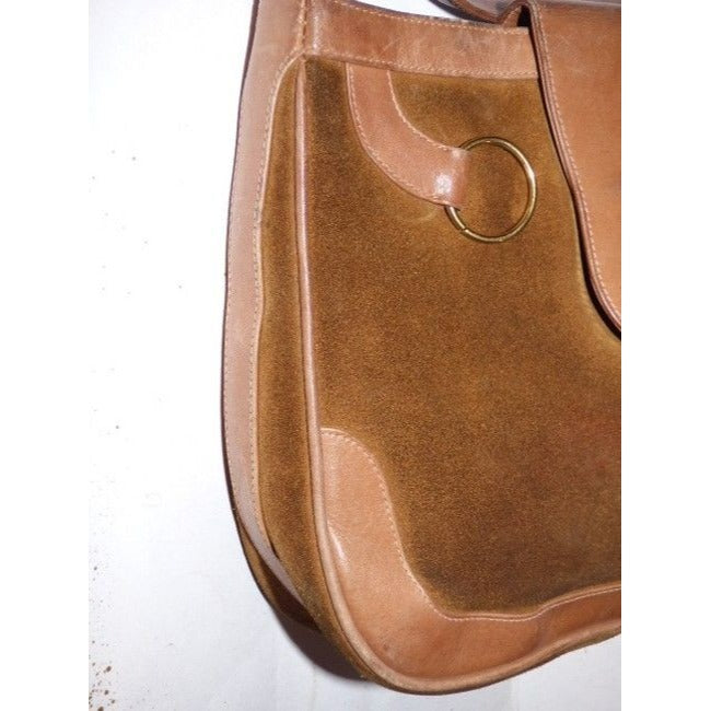 Gucci Vintage Brown Suede Camel Leather Hobo Bag