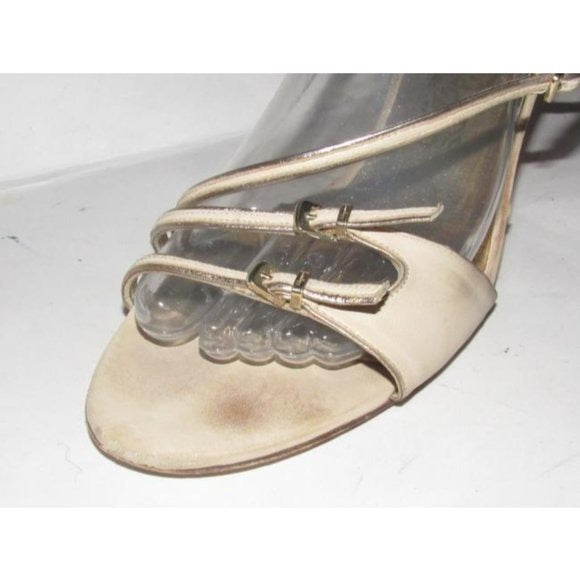 Ferragamo Strappy D'orsay Taupe & Gold Slingback