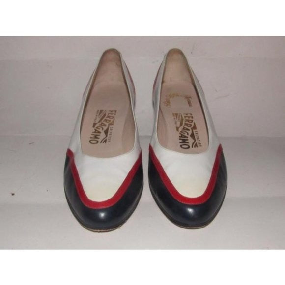 Ferragamo Red White and Blue Color Block Pumps