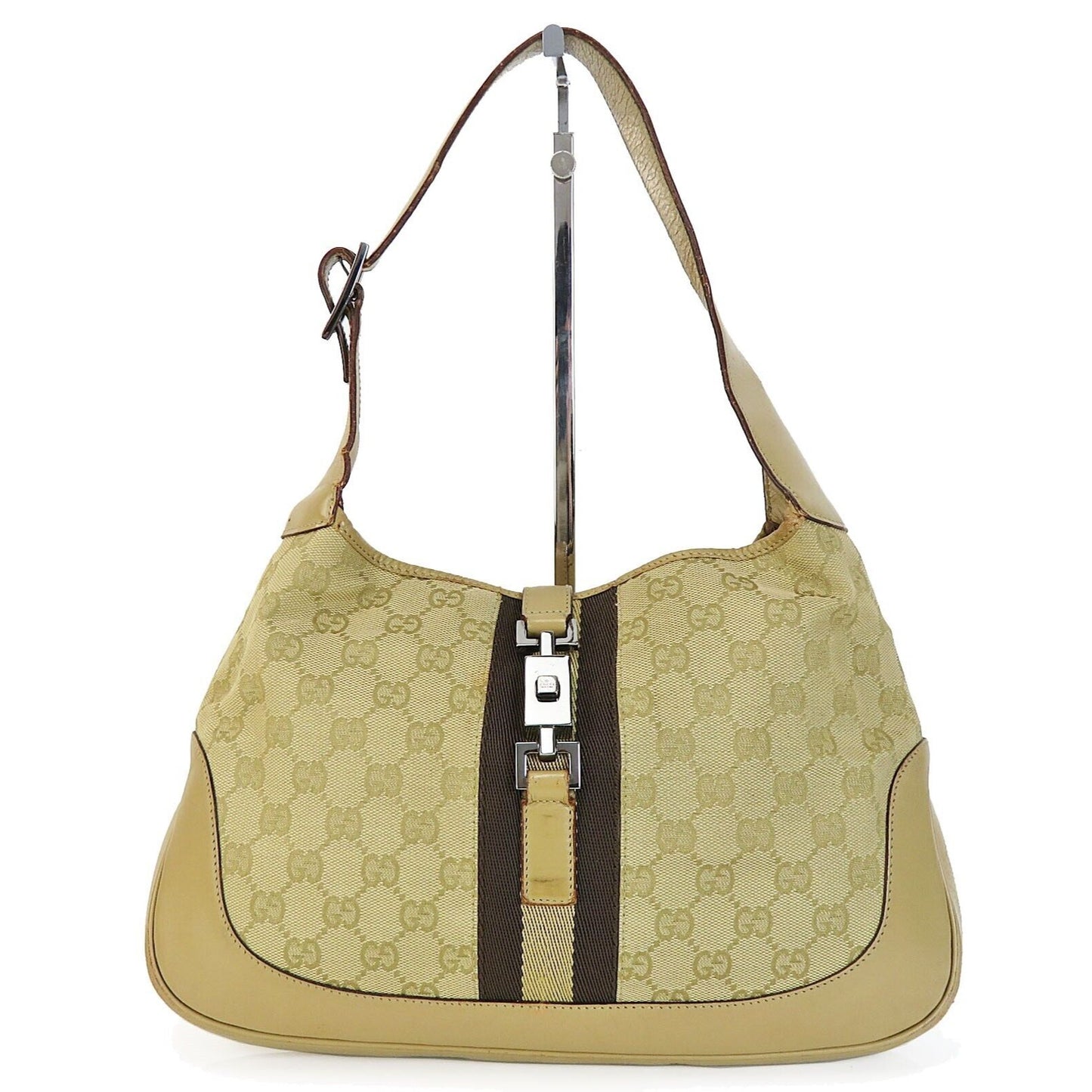 Gucci, light yellow fabric with a camel Guccissima print and metallic leather, Tom Ford era Jackie- O shoulder bag with a