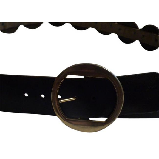 Brown Leather Belt With Bold Brass Accents