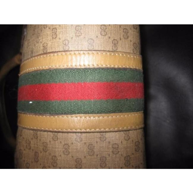 Gucci Vintage Coated Canvas With Small G Logo Leather In Browns With Wide Red Green Stripe