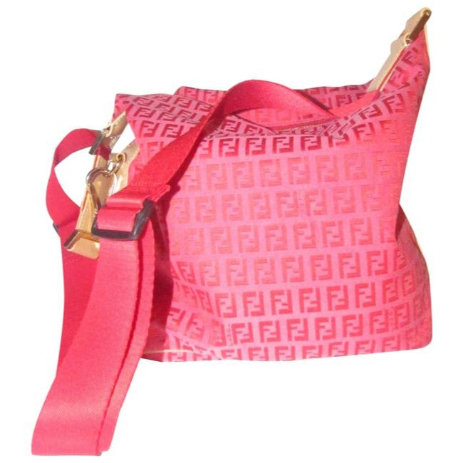 Fendi Shoulder Zucchino Cross Body Redpink Printcamel Canvas And Leather Hobo Bag