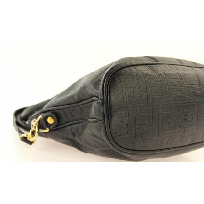 Fendi Two With Removable Strap Black Zucca Print Embossed Leather Satchel