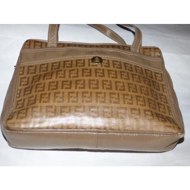 Fendi W Ctd Canvasleather Two Longer Straps Yellowbrown Zucchino Print Canvas And Leather Satchel