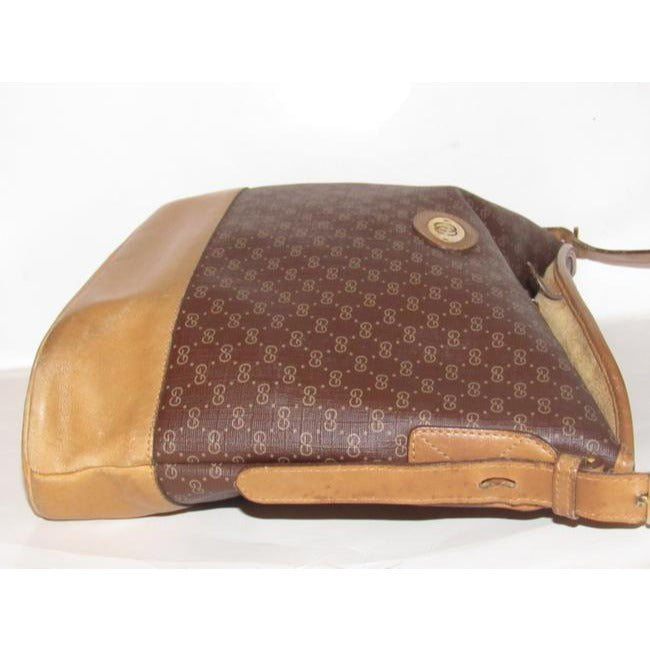 Gucci Camel Micro Logo Print On Brown Leather Bucket Bag